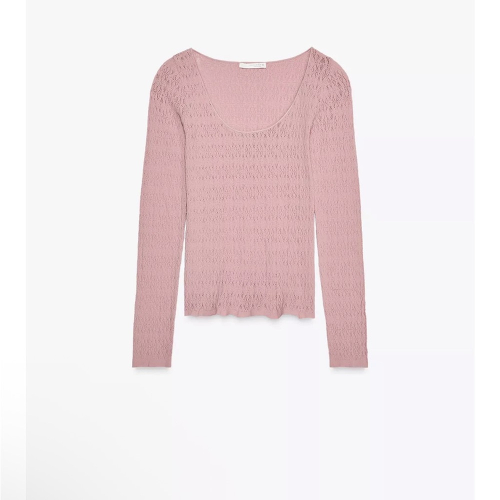Zara Lace Top Pink Size M-L, Seamless Long Sleeve Shirt